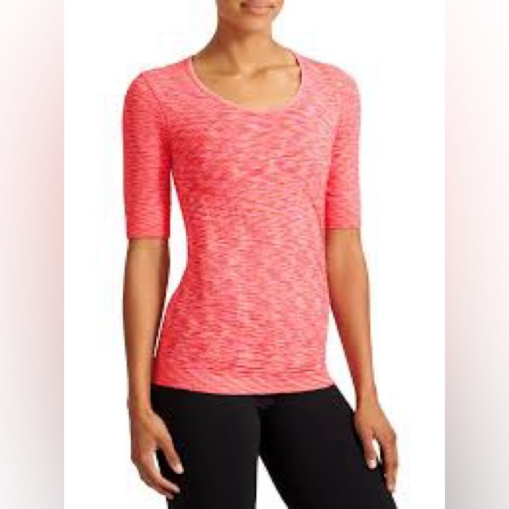 Athleta Orange Space Dye Seamless Short Sleeve Running Shirt Size Small Stretch - Picture 3 of 7
